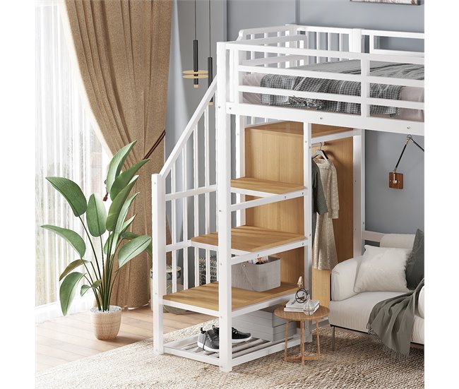 Cama alta de metal Natural/ Blanco