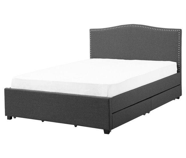 Beliani Cama con somier Poliéster MONTPELLIER 167x213 Gris Oscuro