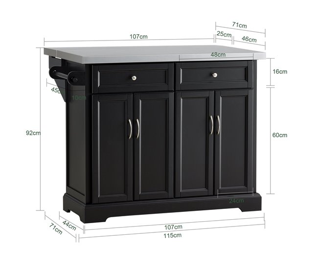 Isla de Cocina con Tablero Extensible FKW71-SCH SoBuy 115 Negro