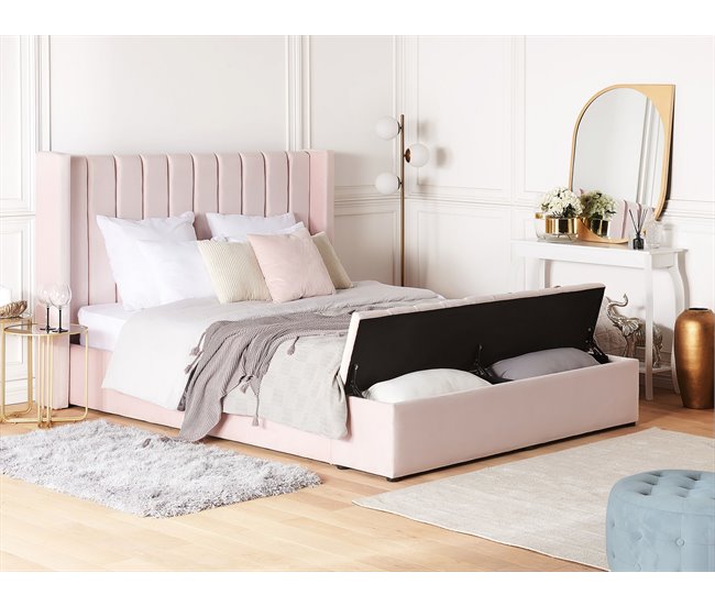 Beliani Cama con banco de almacenaje Terciopelo NOYERS 210x247 Gris