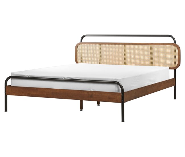Beliani Cama con somier Madera de caucho BOUSSICOURT Marron