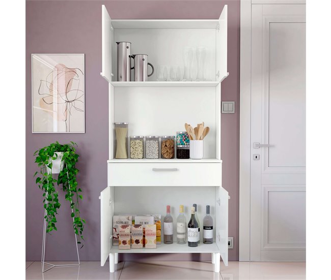 Armario Cocina Aparador 4 Puertas 1 Cajón Blanco