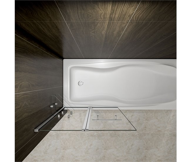 Mampara de Bañera Abatible Giratoria Vidrio Templado 6 mm Rectangular con 2 Repisas y un Toallero,Altura 140cm Blanco/ Gris