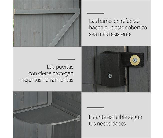 Armario de Jardín Madera de Abeto Outsunny 77 Gris