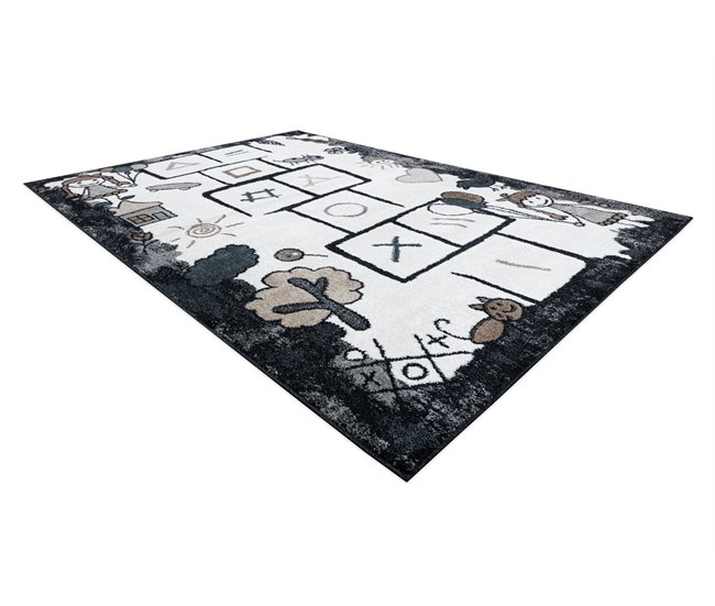 Alfombra FUN Hop para niños rayuela animales 280x370 Negro