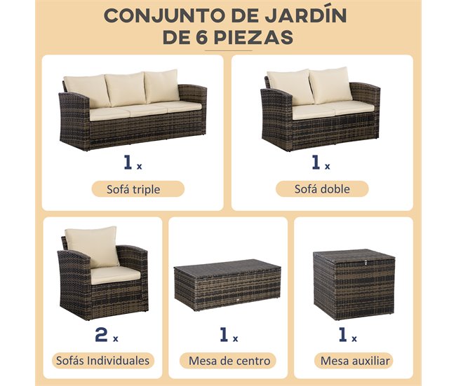 Conjunto de Muebles de Ratán Metal, Ratán PE, Poliéster Outsunny Crudo