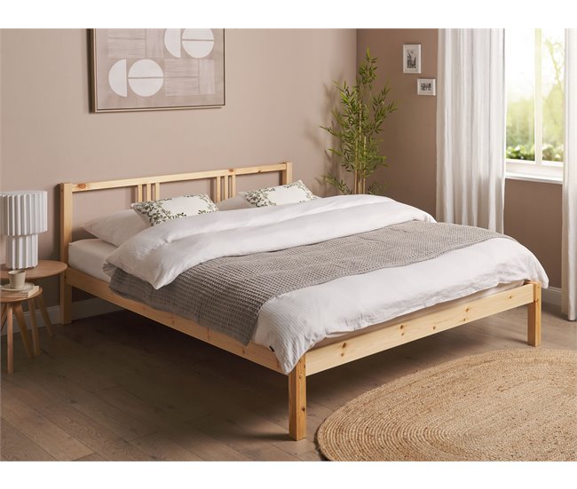 Beliani Cama con somier Madera de pino VANNES 167x209 Blanco