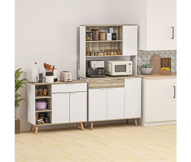 Aparador de Salón Melamina de Madera, Madera de Pino HOMCOM Blanco