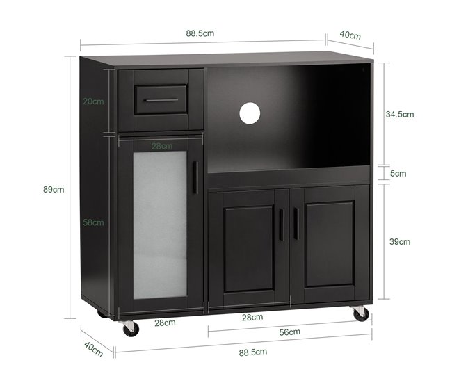 Aparador de Cocina para Microondas con Ruedas SoBuy FSB78-W 40 Negro