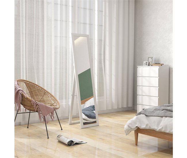 Espejo Cuerpo Entero MDF, Vidrio Templado HOMCOM Blanco