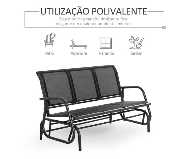 Banco de Jardín Metal, Malla Outsunny Negro