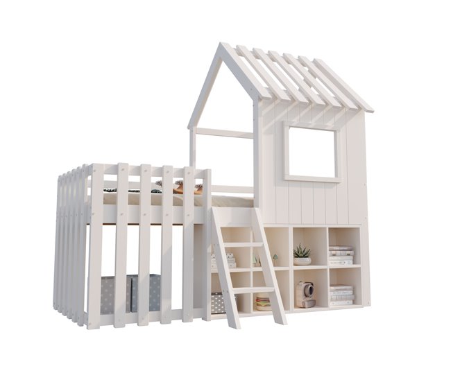 Cama alta para niños 95x204 Blanco