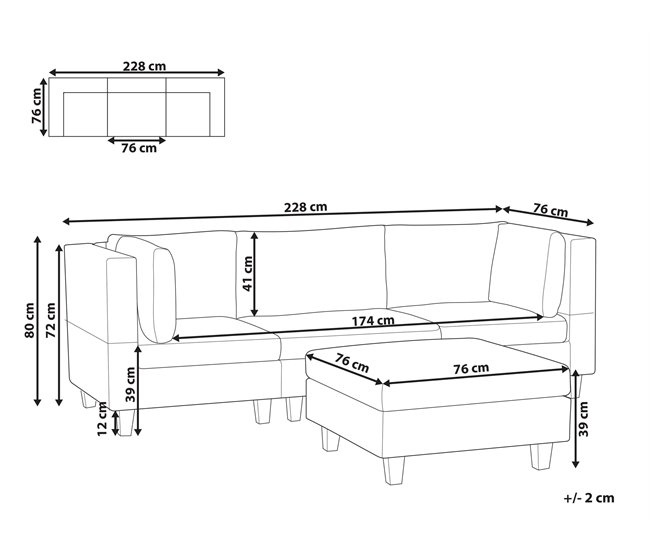 Beliani Sofá con reposapiés Piel sintética UNSTAD Negro