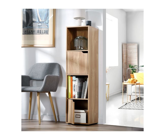 [Mueble 3 estantes acabado madera 2 puertas MODU Marron