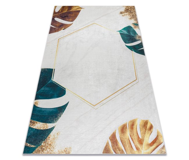 Alfombra lavable ANDRE 1150 Hojas monstera cubo 120x170 Blanco
