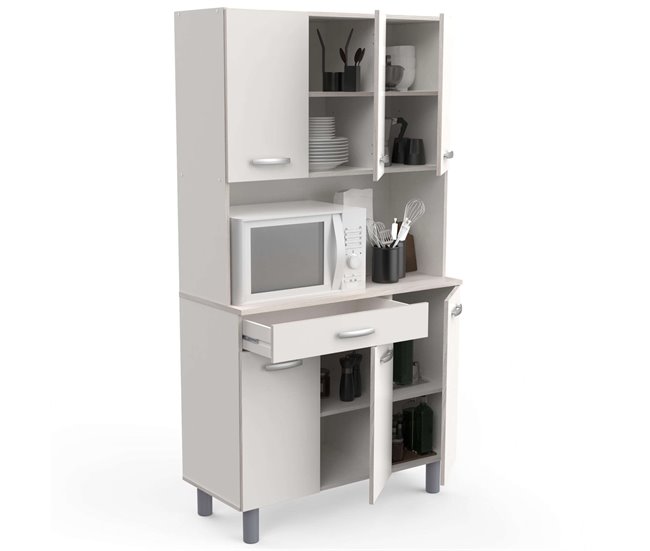 Armario Buffet de Cocina con 6 Puertas Blanco/ Madera