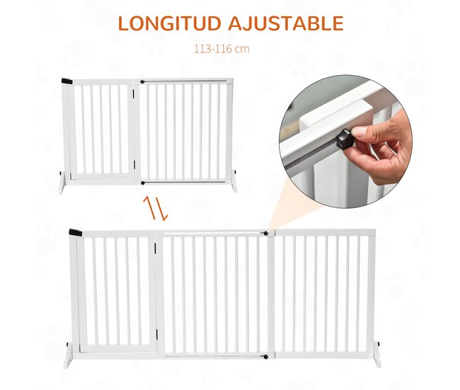 Barrera para Mascotas Madera de Pino PawHut Blanco