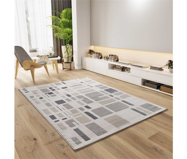 Alfombra geométrica con relieve FLORA - ATTICGO 133x190 Plateado