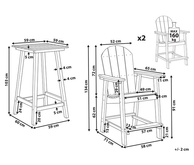 Beliani Conjunto bistro ADIRONDACK Azul