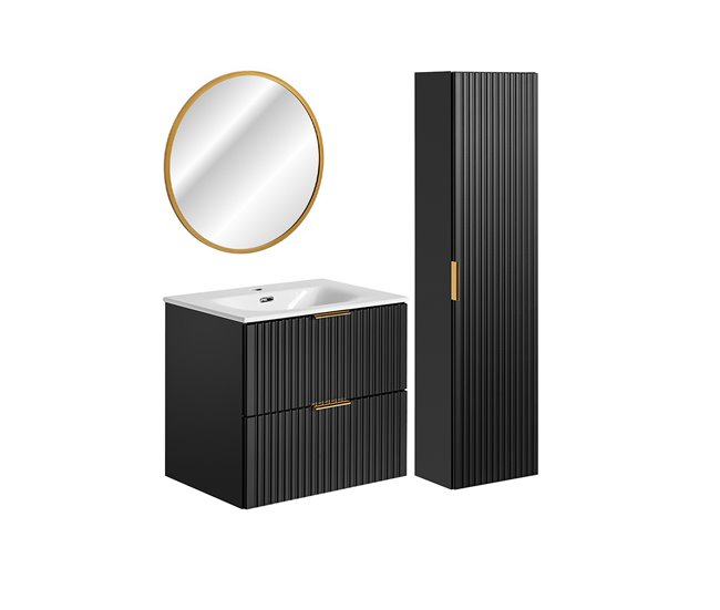 Conjunto de muebles con lavabo espejo LED y columna Adriel 60 Madera