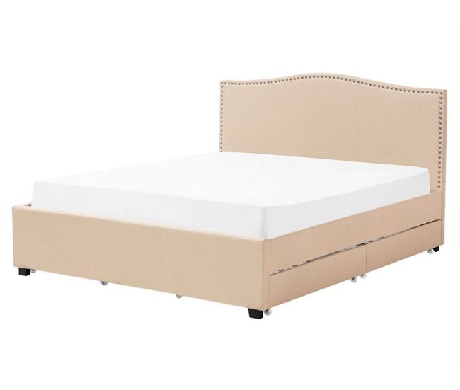 Beliani Cama con almacenaje Poliéster MONTPELLIER 167x213 Beige