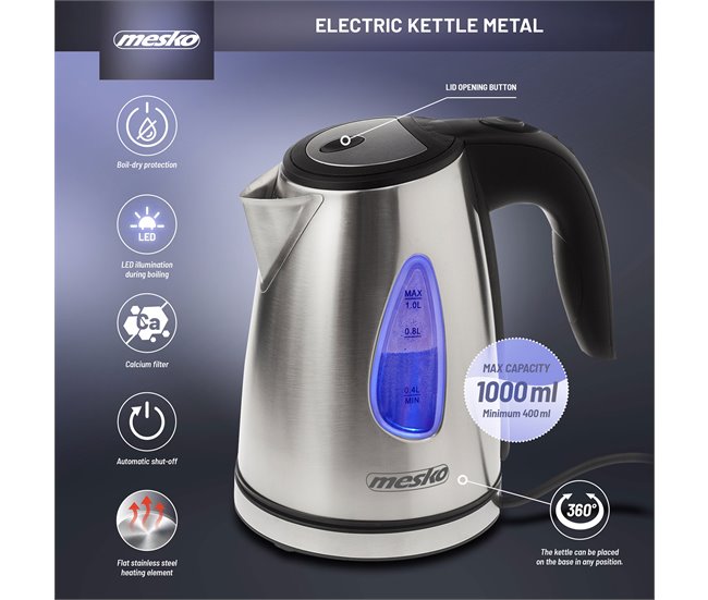 Hervidor de Agua Eléctrico Mesko MS1351 Inox