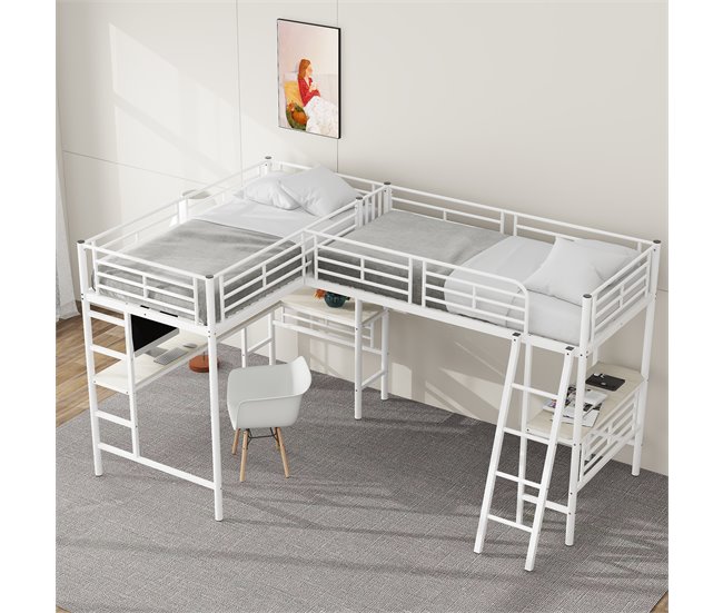 Cama alta para niños 206x298 Blanco