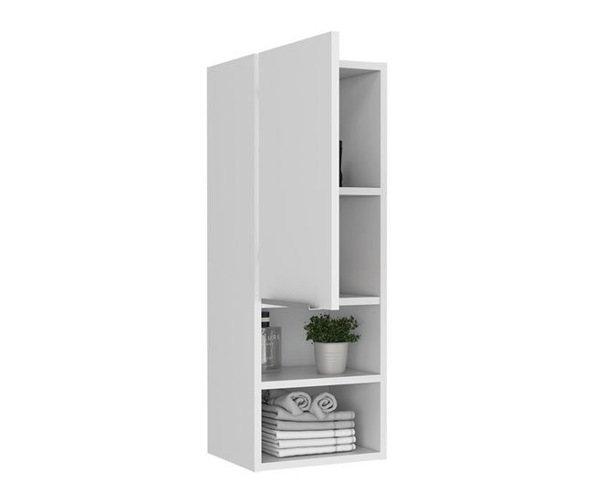 Armario de Pared baño Mila en melamina con una puerta y 4 estantes Blanco