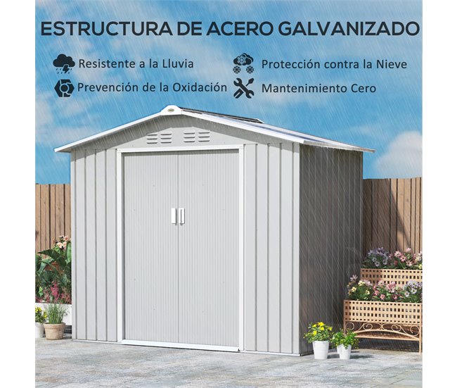 Caseta de Jardín Acero Galvanizado Outsunny Gris