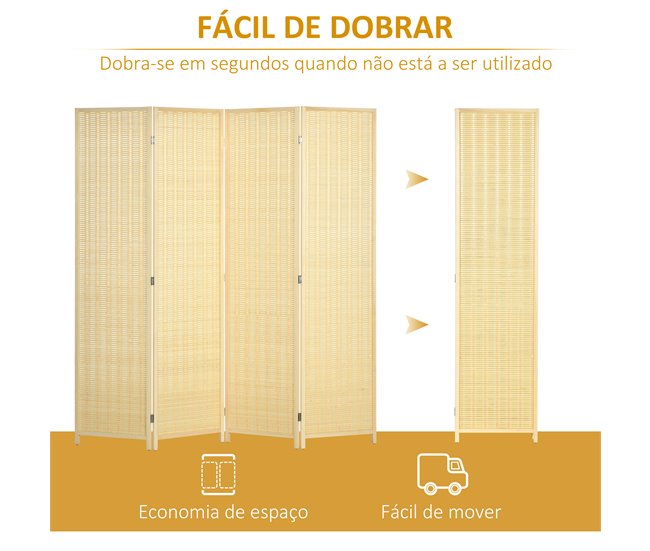 Biombo Separador Bambú, Algodón, Madera de Pino HOMCOM Marron