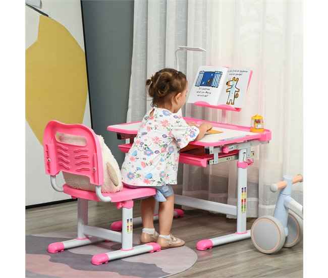 Escritorio Infantil MDF, Acero HOMCOM 70x50 Rosa