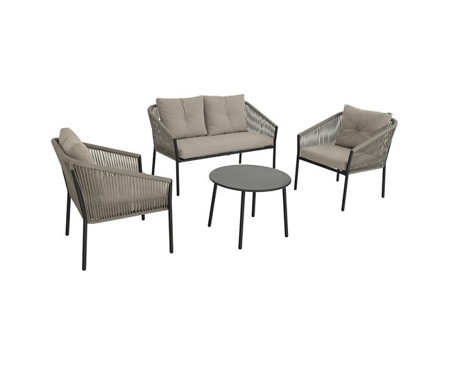 Set jardín MIKA sofá 2 plazas, 2 sillones y mesa de centro Beige