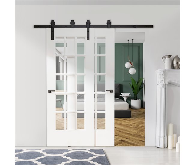 Juego de Herrajes para Puerta Corredera acero al carbono HOMCOM 200 Negro