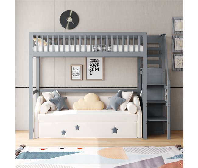 Cama alta para niños 245x95 Gris