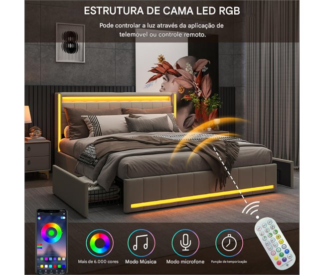 Cama, USB, cabecero LED, cama para adolescentes 148x213 Beige