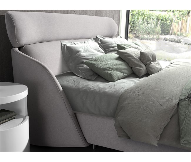 Cama matrimonio tapizada en tela Gris Claro