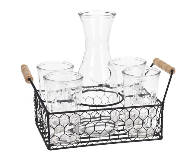 WELL HOME - Juego de 4 vasos + Jarra en vidrio Transparente