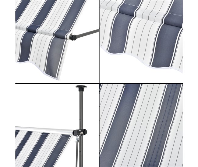 Toldo articulado barras telescópicas 300x120 Blanco/ Azul