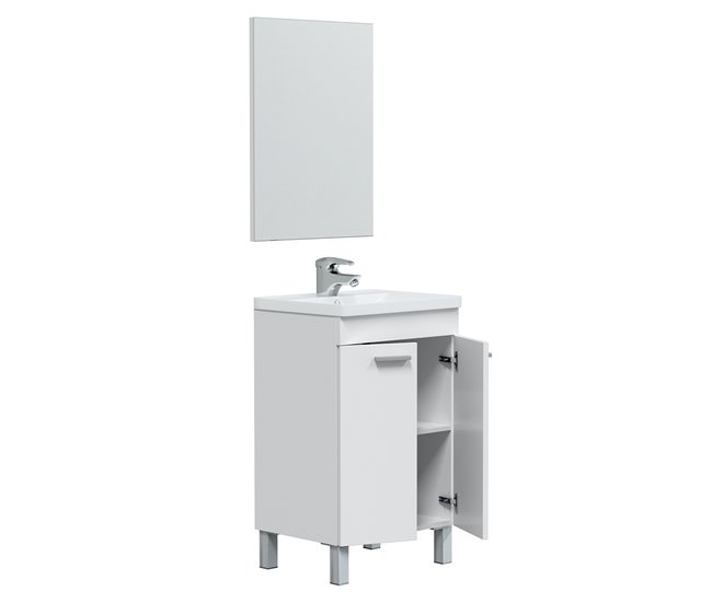 Mueble baño Levis 2 puertas espejo, sin lavabo, Blanco brillo Blanco