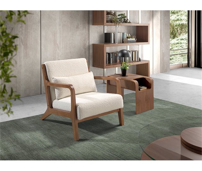 ANGEL CERDA Sillón tela blanco Nogal