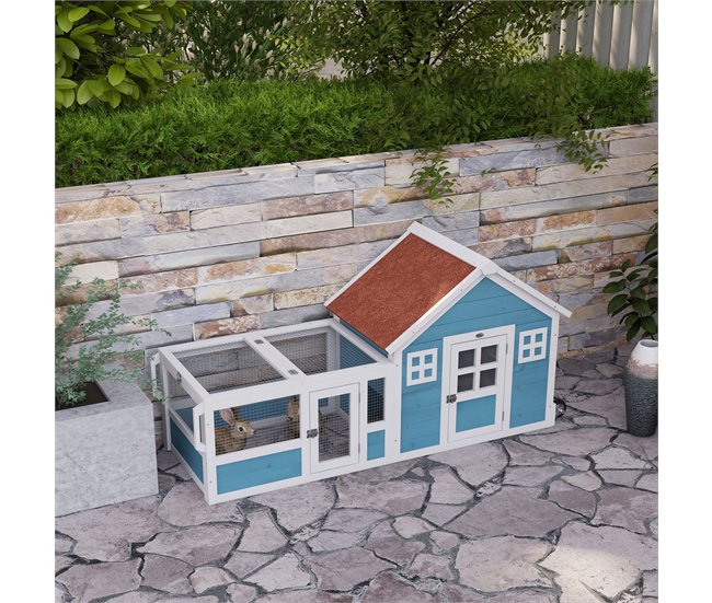 Conejera Madera de Abeto PawHut Azul