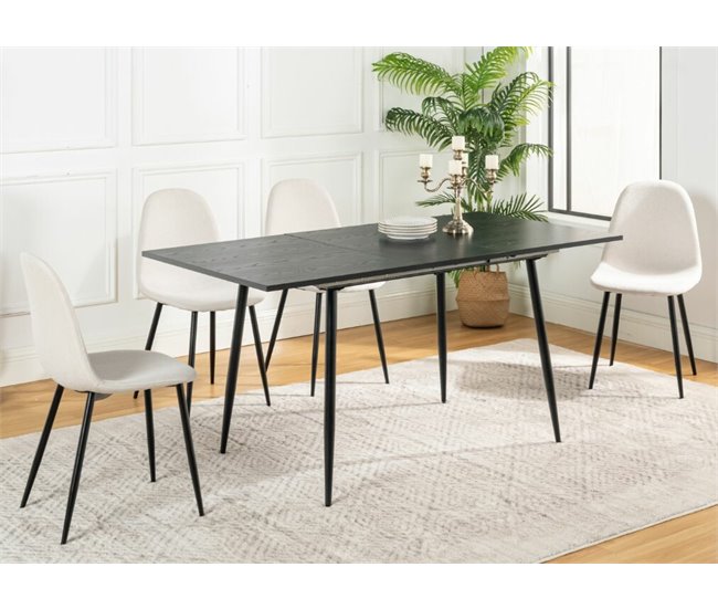 Conjunto de mesa extensible y 4 sillas Blanco/ Negro