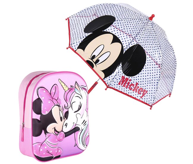 Set de Mochila Disney infantil Minnie 3D + Paraguas de Mickey Mouse Multicolor