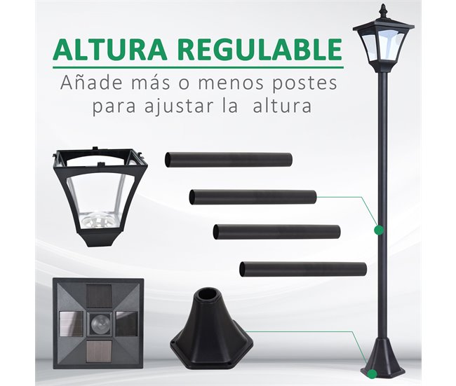 Farol Solar de Jardín Plásico Outsunny Negro