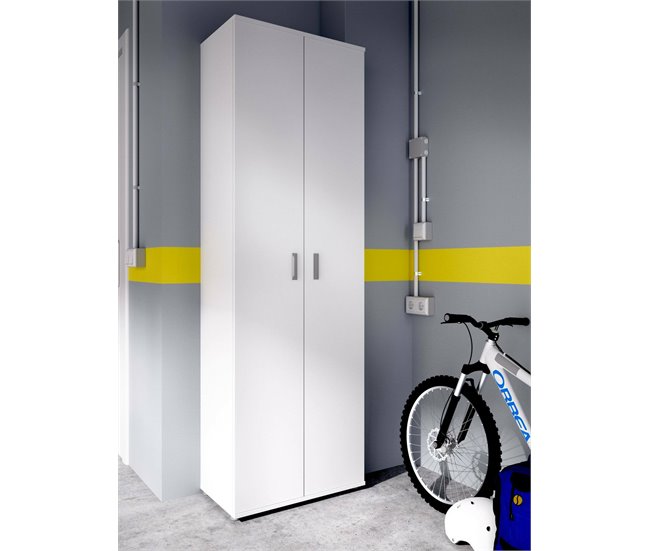 Armario multiusos 2 puertas efecto madera Blanco