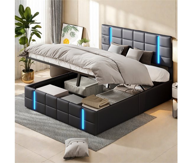 Cama, LED, USB, Tipo-c, Cama juvenil, Cama doble 167x205 Negro