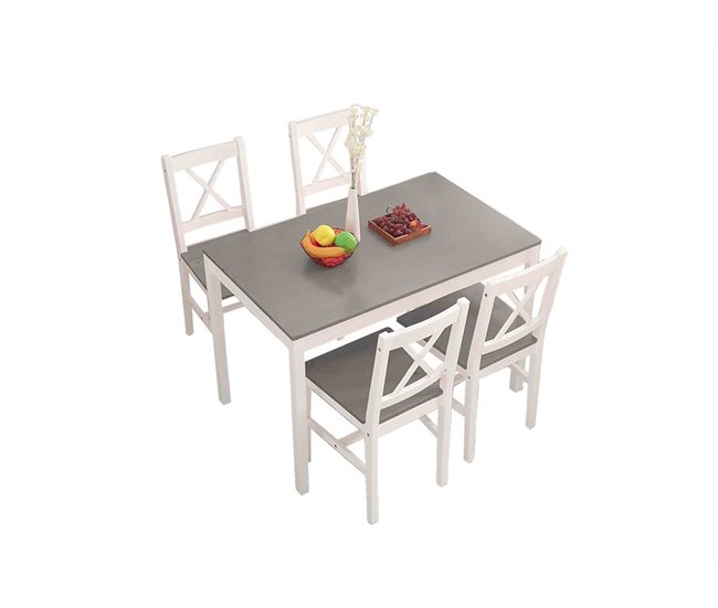 Conjunto de mesa con 4 sillas VERSALLES Blanco/ Gris