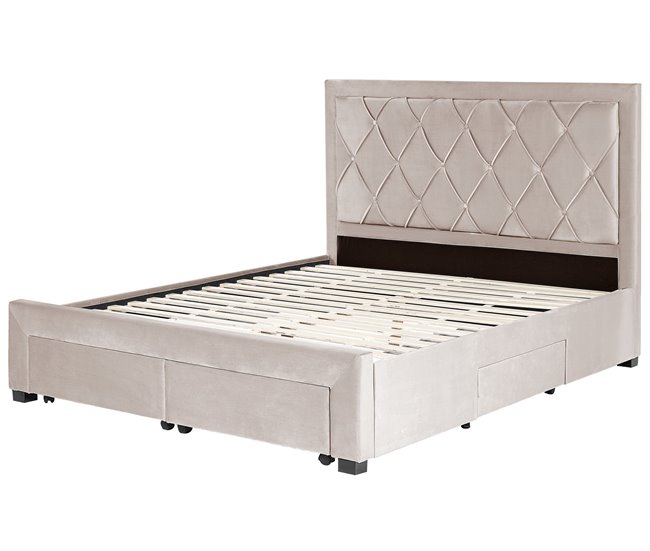 Beliani Cama con cajones Terciopelo LIEVIN 165x217 Azul Marino