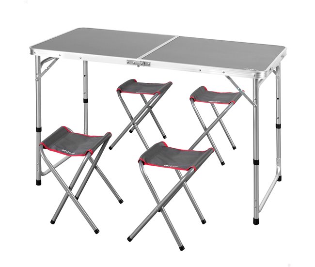Aktive Mesa plegable regulable aluminio con 4 taburetes Gris