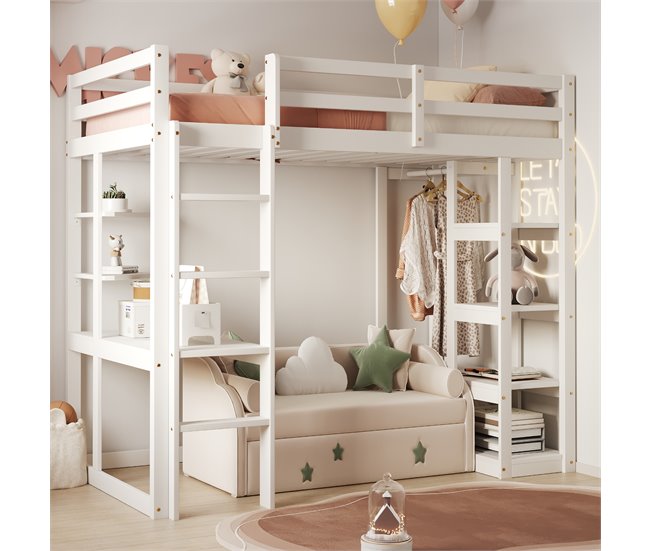 Cama alta para niños 98x205 Blanco